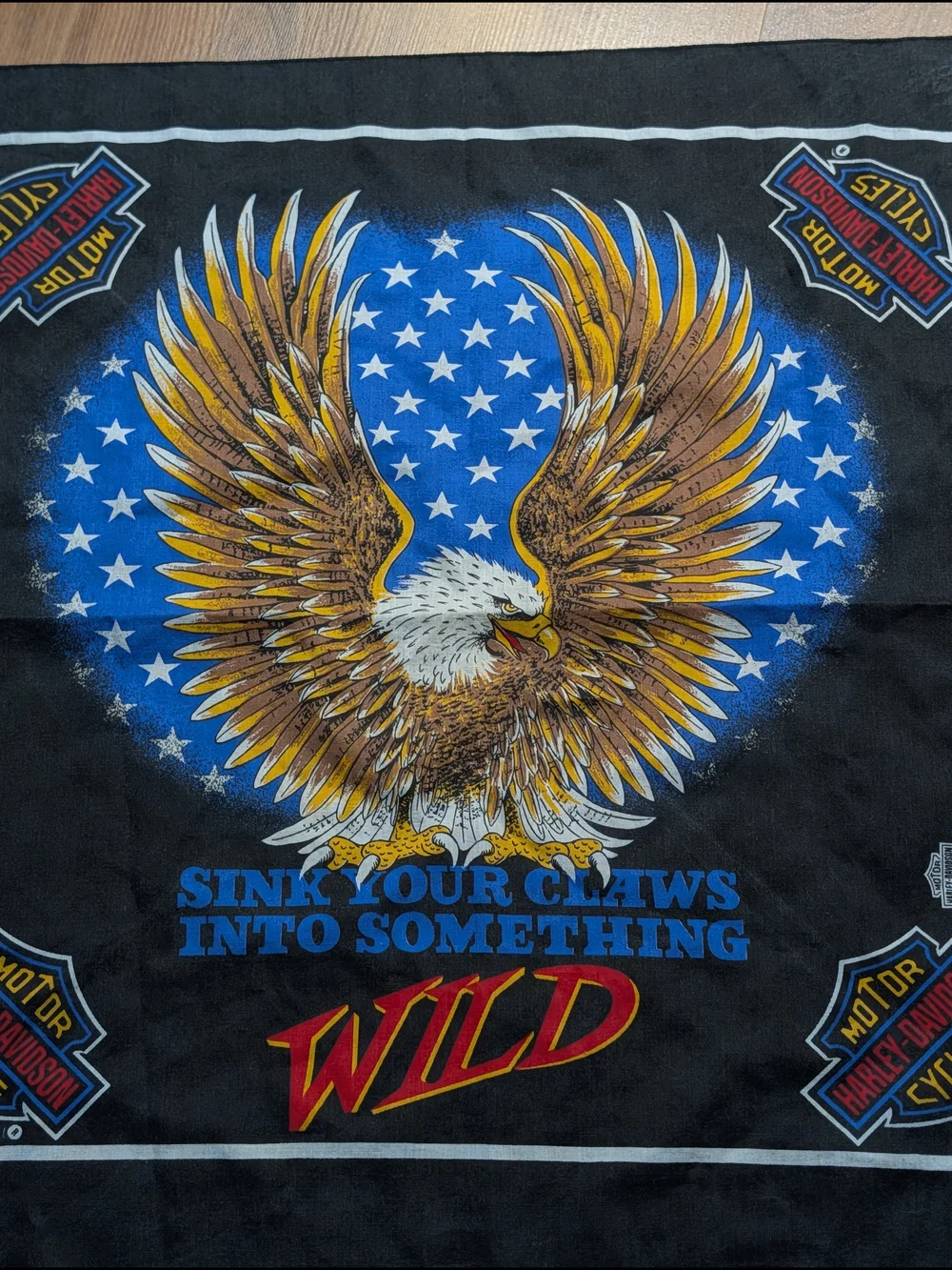 Vintage 90s Harley Davidson Bandana Sink Your Claws Wild Eagle USA Made 50/50